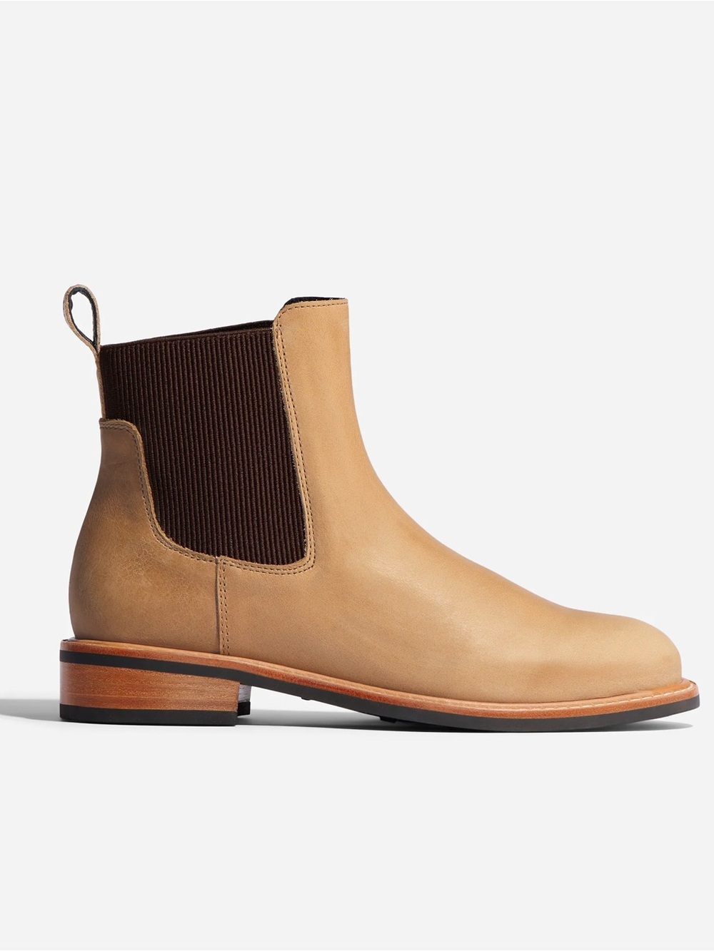 Nisolo Carmen Chelsea Ankle Boot in Tan with Dark Brown Elastic